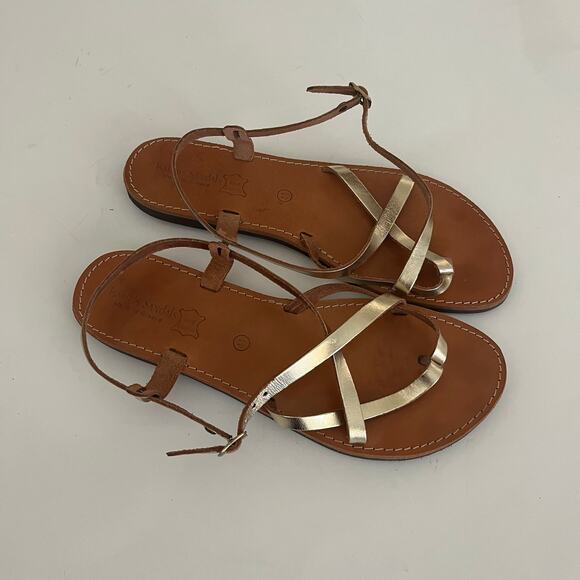 Tsakiris Sandal Made in Greece Women's 41 US 10 Leather Gold Strappy Thong - Picture 7 of 7